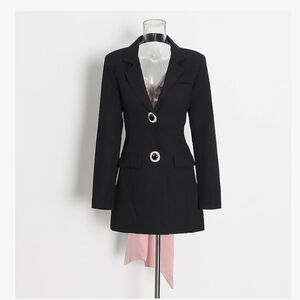 Chic Black Women's Blazer with Button Detail